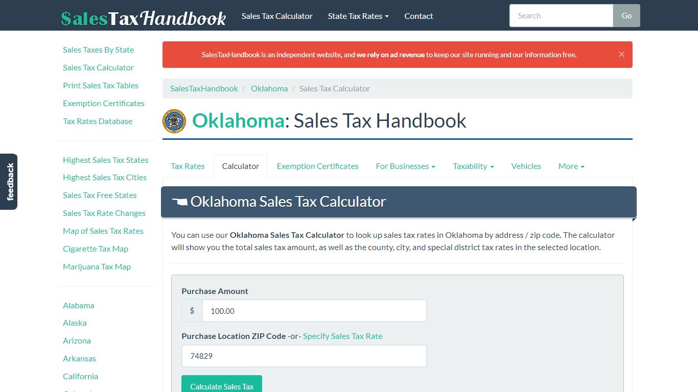 Oklahoma Sales Tax Calculator - SalesTaxHandbook