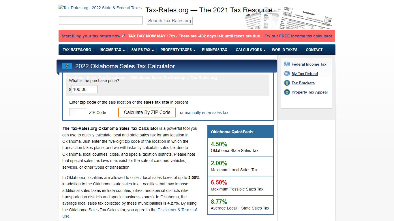 Oklahoma Sales Tax Calculator - Tax-Rates.org