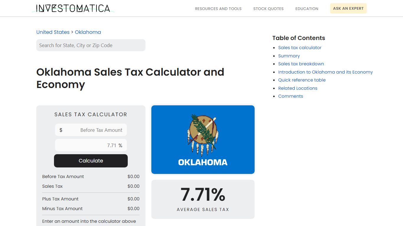 Oklahoma Sales Tax Calculator and Economy - Investomatica