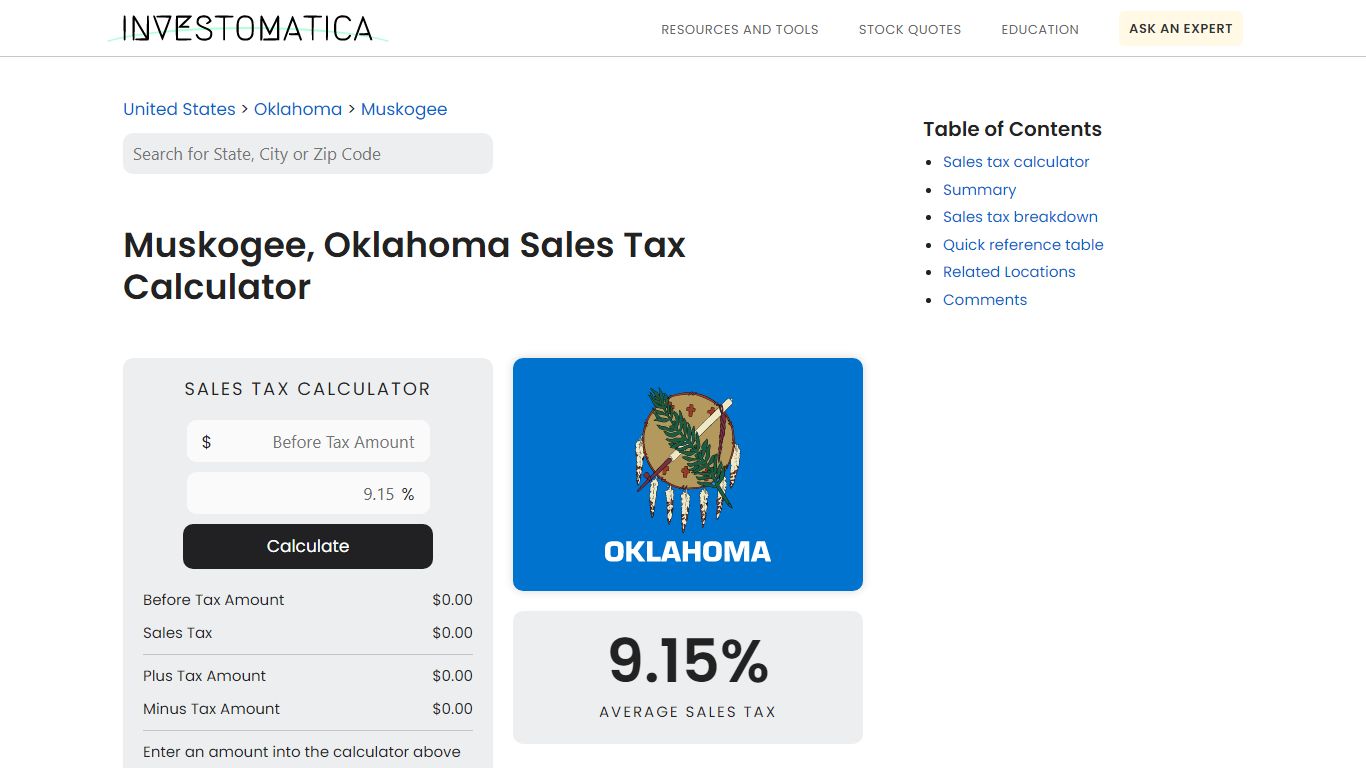 Muskogee, Oklahoma Sales Tax Calculator (2022) - Investomatica